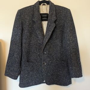 Liz Wear vintage wool blazer 90s navy tweed style jacket